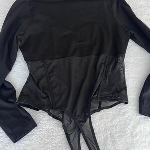 ASOS black bodysuit with mesh and leather details Size M